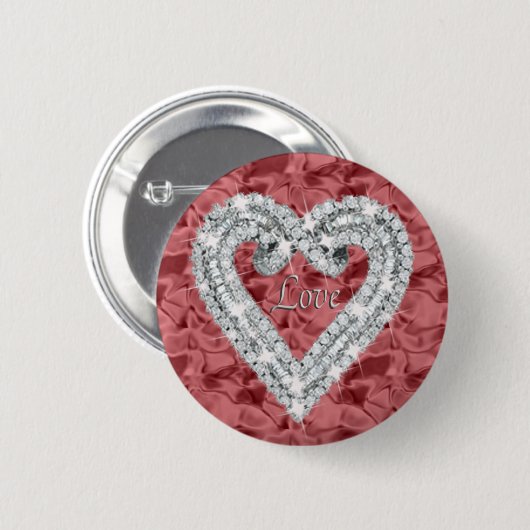 Red Round Liebe Diamond Heart Button (Vorne & Hinten)