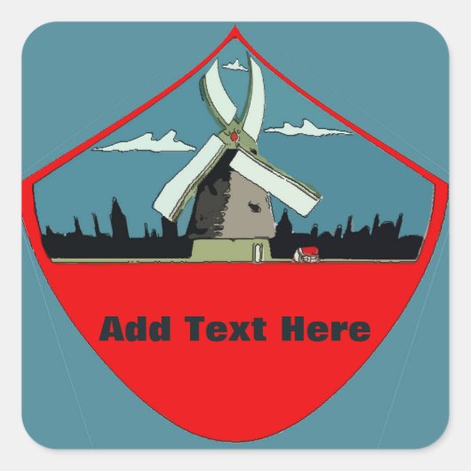 Red Round-Text von Windmühle Quadratischer Aufkleber (Vorderseite)