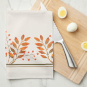 Red Rowan Berries & Gold Blätter Ivory Geschirrtuch (Viertel Falte)