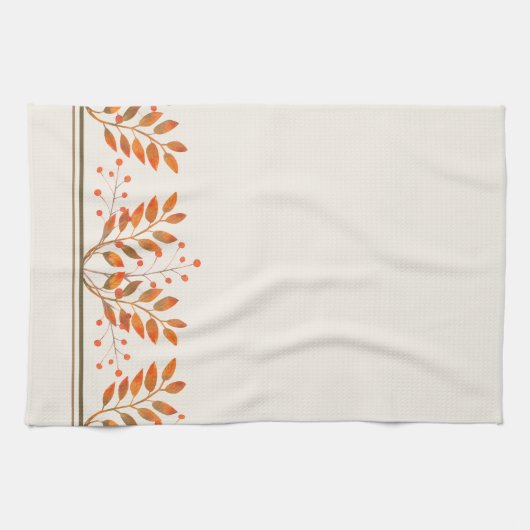 Red Rowan Berries & Gold Blätter Ivory Geschirrtuch (Horizontal)