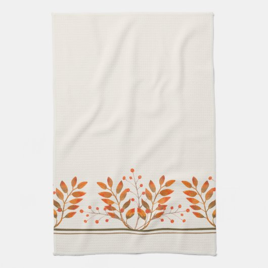 Red Rowan Berries & Gold Blätter Ivory Geschirrtuch (Vertikal)