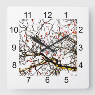 Red rowan fruit or ash berries quadratische wanduhr