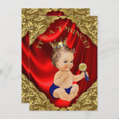 Red Royal Blue Gold Satin Prince Baby Dusche Einladung (Vorne/Hinten)