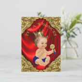 Red Royal Blue Gold Satin Prince Baby Dusche Einladung (Stehend Vorderseite)
