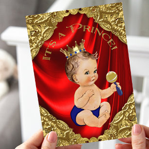 Red Royal Blue Gold Satin Prince Baby Dusche Einladung