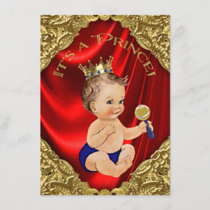 Red Royal Blue Gold Satin Prince Baby Dusche Einladung