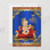 Red Royal Blue Gold Stuhl Prince Baby Dusche Einladung (Vorderseite)
