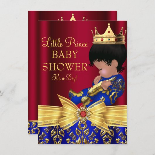 Red & Royal Blue Prince Boy Baby Dusche Einladung  (Vorne/Hinten)