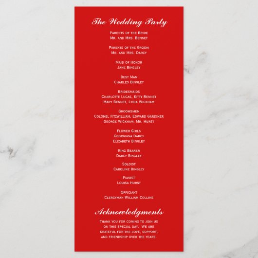 Red Royal Couple Wedding Program Programm (Rückseite)