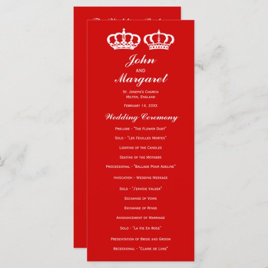 Red Royal Couple Wedding Program Programm (Vorne/Hinten)