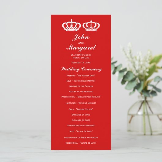 Red Royal Couple Wedding Program Programm (Stehend Vorderseite)