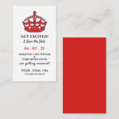 Red Royal Crown, aufgeregt und Save the Date Begleitkarte (Vorne/Hinten)
