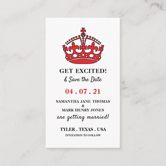 Red Royal Crown, aufgeregt und Save the Date Begleitkarte (Vorderseite)