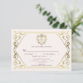 Red Royal Fantasy Monogram Wedding RSVP Begleitkarte (Stehend Vorderseite)