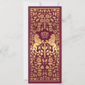 Red Royal Lion Medieval Gold Wedding rettet das Da Einladung (Rückseite)