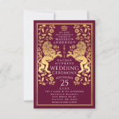 Red Royal Lion Mittelalterliche Goldhochzeit Einla Einladung (Vorderseite)