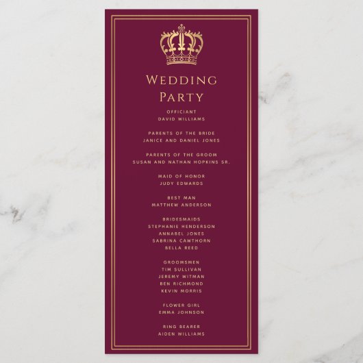 Red Royal Lion Mittelalterliches Hochzeitsprogramm Programm (Rückseite)