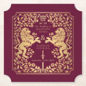 Red Royal Lion Mittelalterliches Hochzeitsticket Untersetzer (Vorderseite)