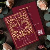 Red Royal Medieval Gold Sword Wedding QR Code Einladung