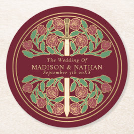 Red Royal Medieval Gold Sword Wedding Runder Pappuntersetzer