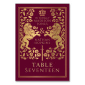 Red Royal Medieval Lion Wedding Tischnummer (Vorderseite)