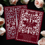 Red Royal Medieval Silver Sword Wedding Folieneinladung<br><div class="desc">Celebrate your special day with this Royal Medieval Sword Wedding design on a red background. This design features a frame with a sword and flowers. The silver on the back of this product is printed in flat colors and is NOT real foil.</div>