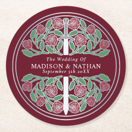 Red Royal Medieval Silver Sword Wedding Runder Pappuntersetzer