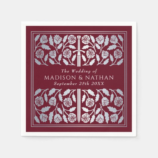 Red Royal Medieval Silver Sword Wedding Serviette (Vorderseite)