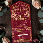 Red Royal Medieval Sword Wedding  All In One Einladung<br><div class="desc">Celebrate your special day with this Royal Medieval Sword Wedding design. The design on the back of the invite is NOT real gold foil. You can customize this further by clicking on the "PERSONALIZE" button.</div>