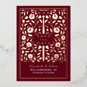 Red Royal Medieval Sword Wedding rettet das Datum Folieneinladung (Vorderseite)