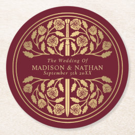 Red Royal Medieval Sword Wedding Runder Pappuntersetzer