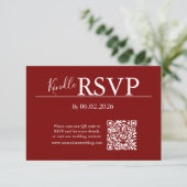Red RSVP QR Code Card for Modern Wedding (Stehend Vorderseite)