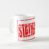 Red rubber stamp effect statiegeld kaffeetasse (Vorderseite Links)