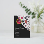 RED RUBY DAMASK MONOGRAM 2,fuchsia Visitenkarte (Stehend Vorderseite)