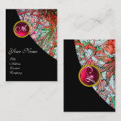 RED RUBY DAMASK MONOGRAM 3 fuchsiengrün, rosa blau Visitenkarte (Vorne/Hinten)