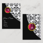 RED RUBY DAMASK MONOGRAM fuchsia Perlpapier Visitenkarte (Vorne/Hinten)