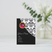 RED RUBY DAMASK MONOGRAM fuchsia Perlpapier Visitenkarte (Stehend Vorderseite)