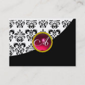 RED RUBY DAMASK MONOGRAM fuchsia Perlpapier Visitenkarte (Rückseite)