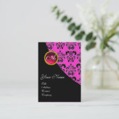 RED RUBY DAMASK MONOGRAM fuchsia rosa Veilchen Visitenkarte (Stehend Vorderseite)