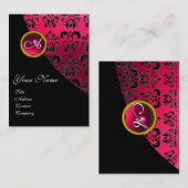 RED RUBY DAMASK MONOGRAM, Fuchsia Visitenkarte (Vorne/Hinten)