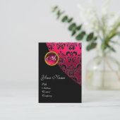 RED RUBY DAMASK MONOGRAM, Fuchsia Visitenkarte (Stehend Vorderseite)