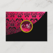 RED RUBY DAMASK MONOGRAM, Fuchsia Visitenkarte (Rückseite)