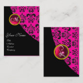 RED RUBY DAMASK MONOGRAMM fuchsia rosa Visitenkarte (Vorne/Hinten)