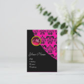 RED RUBY DAMASK MONOGRAMM fuchsia rosa Visitenkarte (Stehend Vorderseite)
