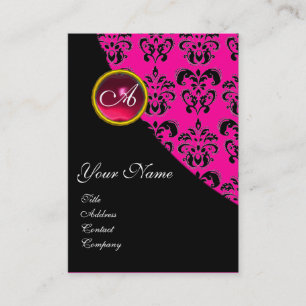 RED RUBY DAMASK MONOGRAMM fuchsia rosa Visitenkarte