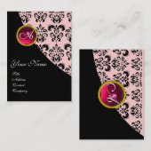 RED RUBY DAMASK MONOGRAMM fuchsia rosa Visitenkarte (Vorne/Hinten)
