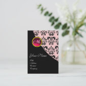 RED RUBY DAMASK MONOGRAMM fuchsia rosa Visitenkarte (Stehend Vorderseite)