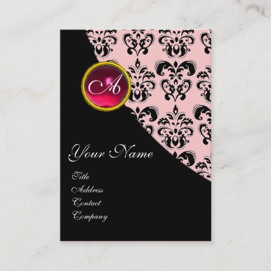 RED RUBY DAMASK MONOGRAMM fuchsia rosa Visitenkarte (Vorderseite)
