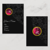 RED RUBY DAMASK MONOGRAMM fuchsia rosa Visitenkarte (Vorne/Hinten)