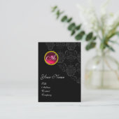 RED RUBY DAMASK MONOGRAMM fuchsia rosa Visitenkarte (Stehend Vorderseite)